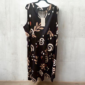 Women's BLOOMCHIC Black & Beige Abstract Print Sleeveless Dress, Size 22-24
